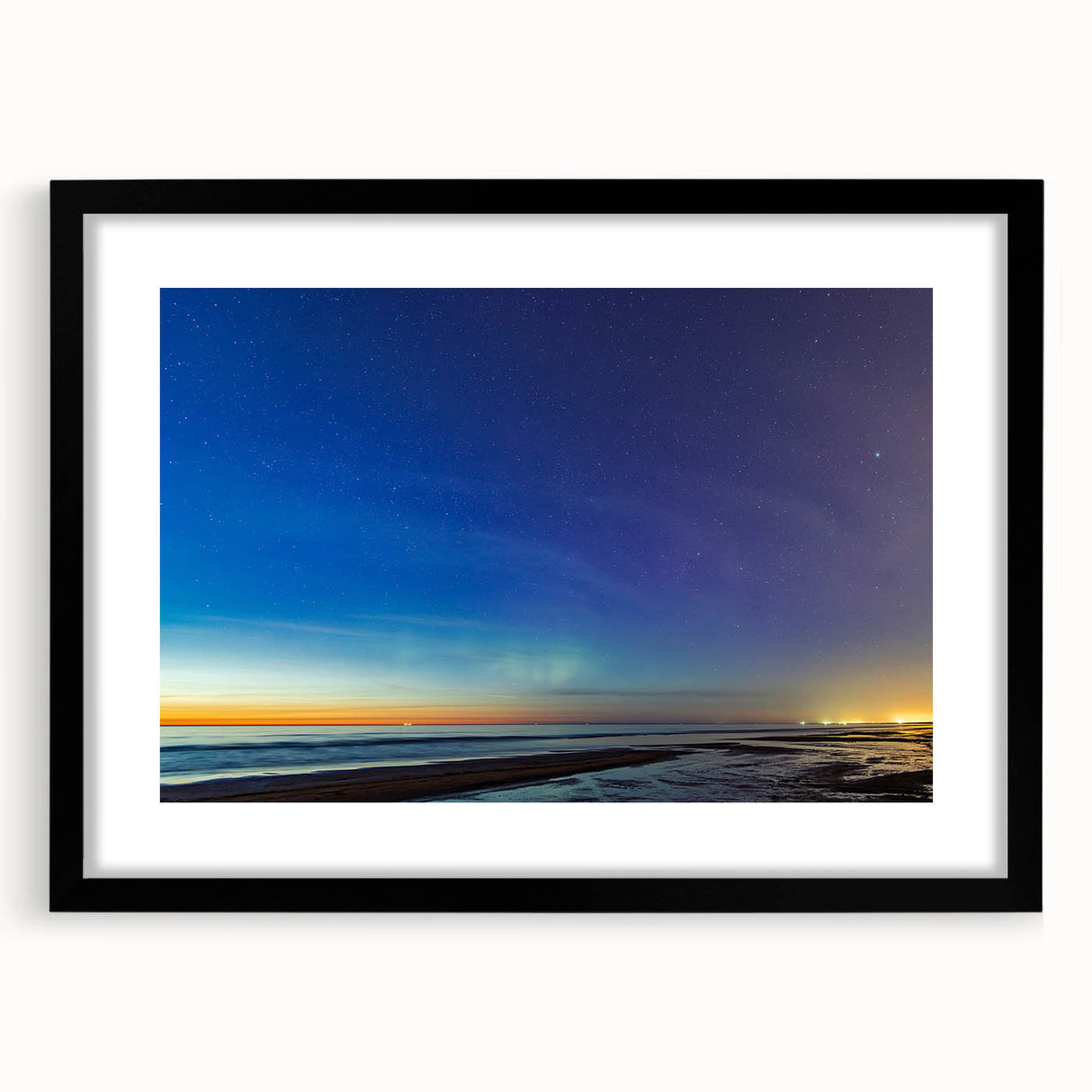 Extra large abstract art print of a colorful, textured European landscape, framed in black, ideal for living room decor.