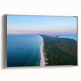 Landscape art painting of a scenic Lithuanian view, framed canvas in silver.
