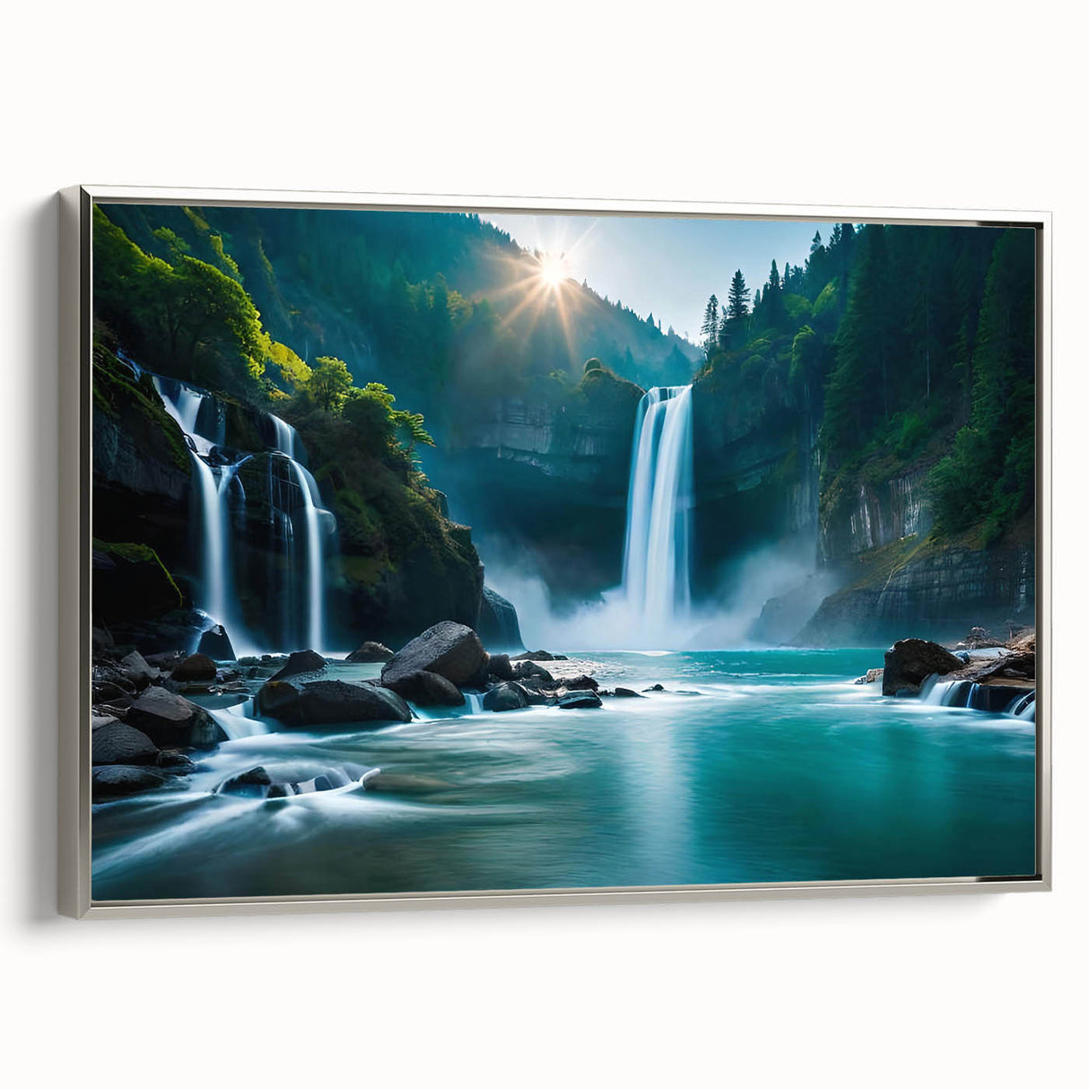 Landscape art painting of a Brazilian scenery on framed canvas with vibrant colors and vintage poster style.