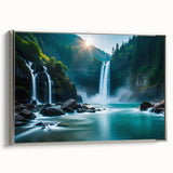 Landscape art painting of a Brazilian scenery on framed canvas with vibrant colors and vintage poster style.
