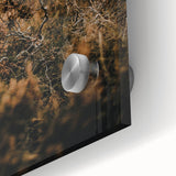 Large abstract wall art in autumnal hues on acrylic, ideal for dining room art, featuring mid-century modernist style.