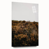 Large abstract wall art on acrylic glass depicting swirling autumn hues, ideal for bedroom or dining room decor.