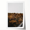 Autumn-themed floral art on rolled canvas with warm orange and brown tones, ideal for dining room wall decor.