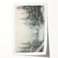 Extra large rolled print of winter floral art in muted blue and white tones.