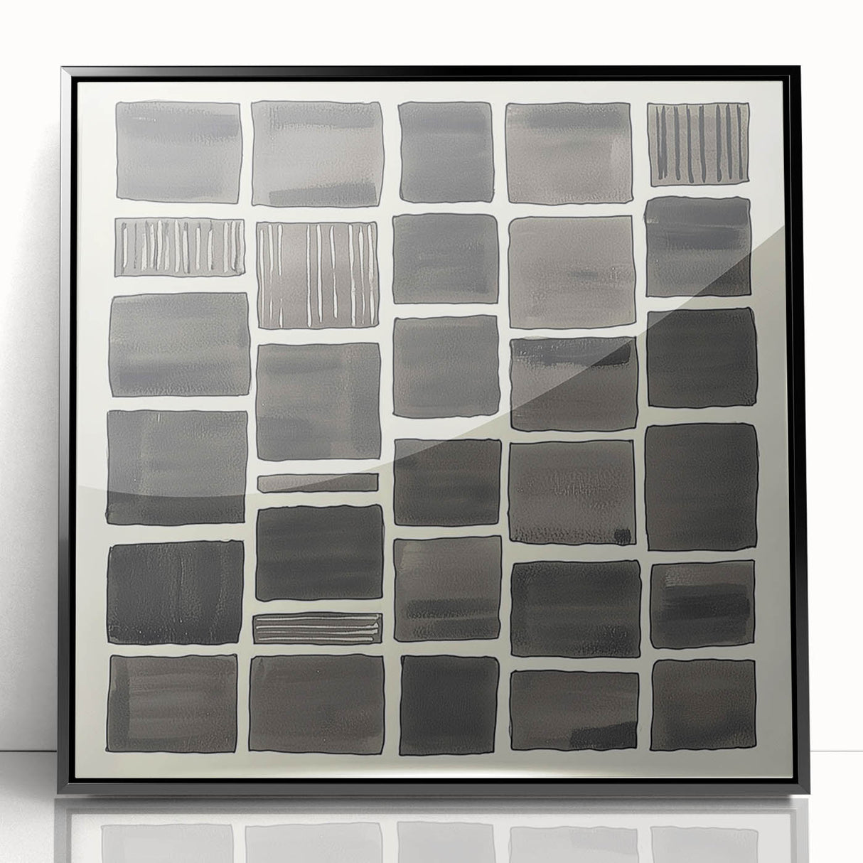 Framed abstract minimalist wall art in black acrylic, showcasing a sleek design that enhances modern interiors, perfect for living room or office decor.
