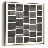 Framed minimalist abstract canvas art with a silver side, showcasing modern design elements and a sleek finish, perfect for contemporary home decor accents.