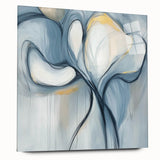 Abstract minimalist acrylic art piece displayed from the side, showcasing sleek glass and smooth lines, ideal for modern decor and artistic settings.