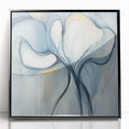 Minimalist framed acrylic wall art featuring an abstract design in black and white, showcasing geometric shapes and smooth lines, perfect for modern decor.