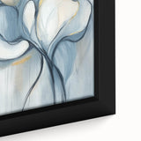 Close-up view of a minimalist abstract framed canvas featuring soft pastel colors and geometric shapes, designed to enhance modern home decor aesthetics.