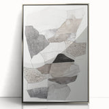 Framed abstract minimalist wall art in silver acrylic, showcasing soft geometric shapes and a serene color palette, ideal for modern home decor.