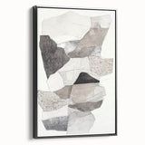 Framed minimalist black abstract canvas artwork showcasing sleek lines and geometric shapes, presented from a side view against a neutral background, ideal for modern decor.