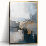Framed minimalist abstract artwork featuring gold accents on an acrylic background, displayed from the front to highlight its sleek design and modern aesthetic.