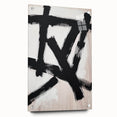 Abstract minimalist design featuring a side view of a sleek acrylic glass art piece with colorful geometric patterns and mounting pins, perfect for contemporary decor.