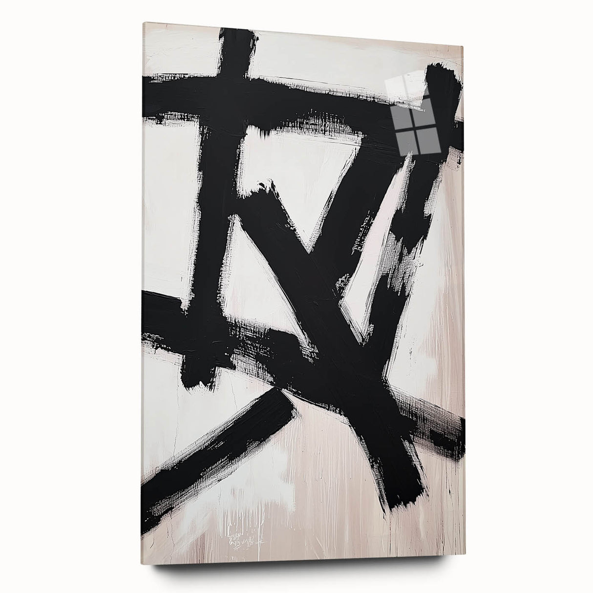 Minimalist abstract acrylic glass artwork displayed side view, showcasing a smooth surface and vibrant colors, ideal for modern home decor. Perfect for enhancing contemporary interiors with a touch of elegance.