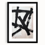 Minimalist black frame with a mat, showcasing an abstract design, perfect for modern decor. Ideal for enhancing living spaces or galleries with contemporary art.