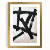 Minimalist gold-framed abstract art piece featuring soft beige and white tones, elegantly displayed with a white mat, perfect for modern home decor.