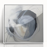 Framed acrylic artwork showcasing a minimalist abstract design in soft white tones, perfect for modern home decor, enhancing any living space with elegance.