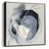 Minimalist abstract framed canvas artwork in black, highlighting geometric shapes and lines, perfect for modern home decor or office spaces. The side view showcases the sleek frame and elegant design, emphasizing its artistic appeal.