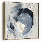 Framed minimalist abstract canvas artwork featuring a blend of silver and gold hues, elegantly displayed in a modern interior setting, enhancing contemporary decor.