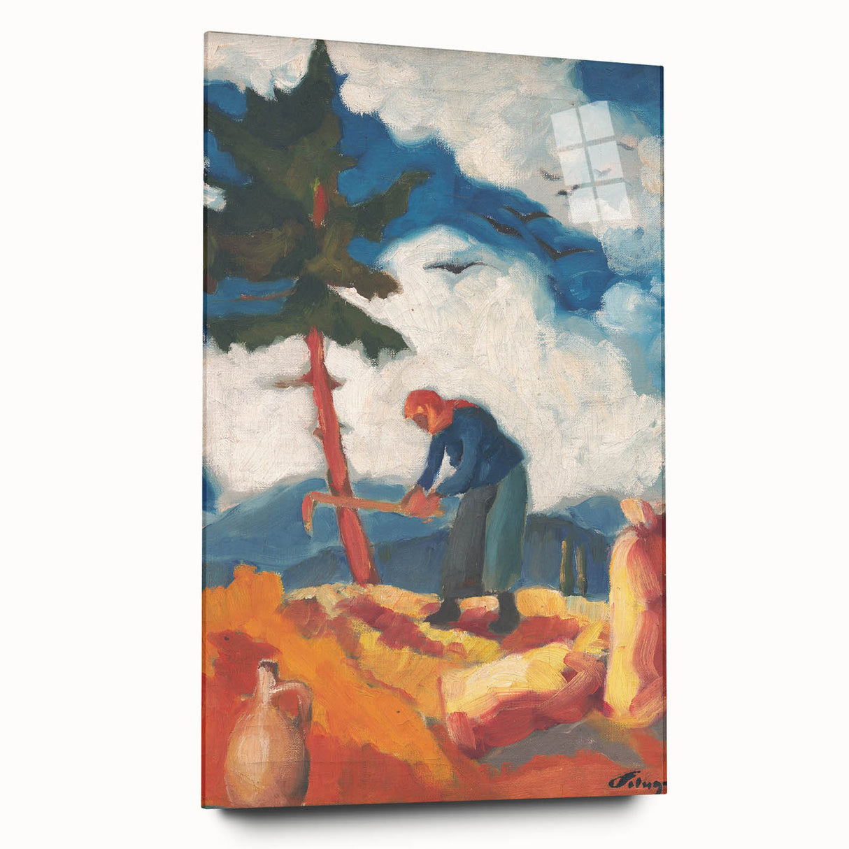 Modern Wall Art - Vibrant Rural Landscape with Worker | Colorful Art Print