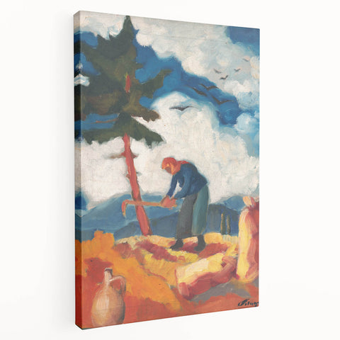 Modern Wall Art - Vibrant Rural Landscape with Worker | Colorful Art Print