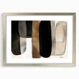 Abstract minimalist silver-framed artwork with a mat, showcasing soft, muted colors and geometric patterns. Perfect for modern home decor, enhancing contemporary spaces.