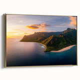 Framed canvas artwork depicting a stunning landscape of cliffs with golden accents, showcasing vibrant colors and intricate details, ideal for home decor.