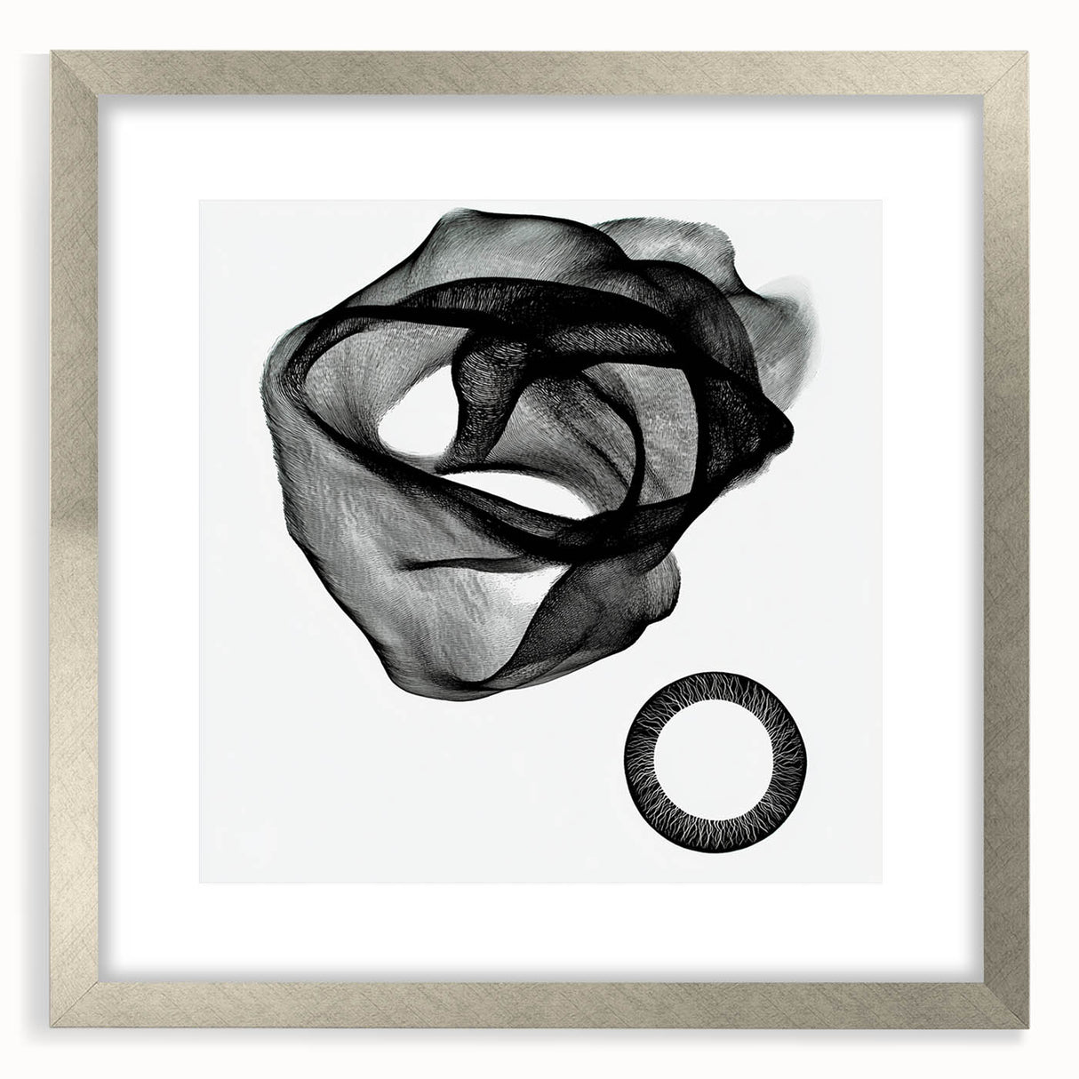 Abstract geometric frame design in silver with a mat finish, showcasing a modern artistic style perfect for contemporary decor. Ideal for home or office settings.