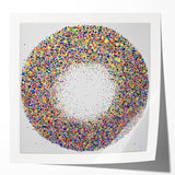 Abstract splatter art print mockup featuring vibrant colors in a glossy finish, showcasing a modern design suitable for contemporary home decor.