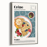 Landscape art painting of assorted dishes, vintage poster style, on silver-framed canvas, ideal for dining room decor.