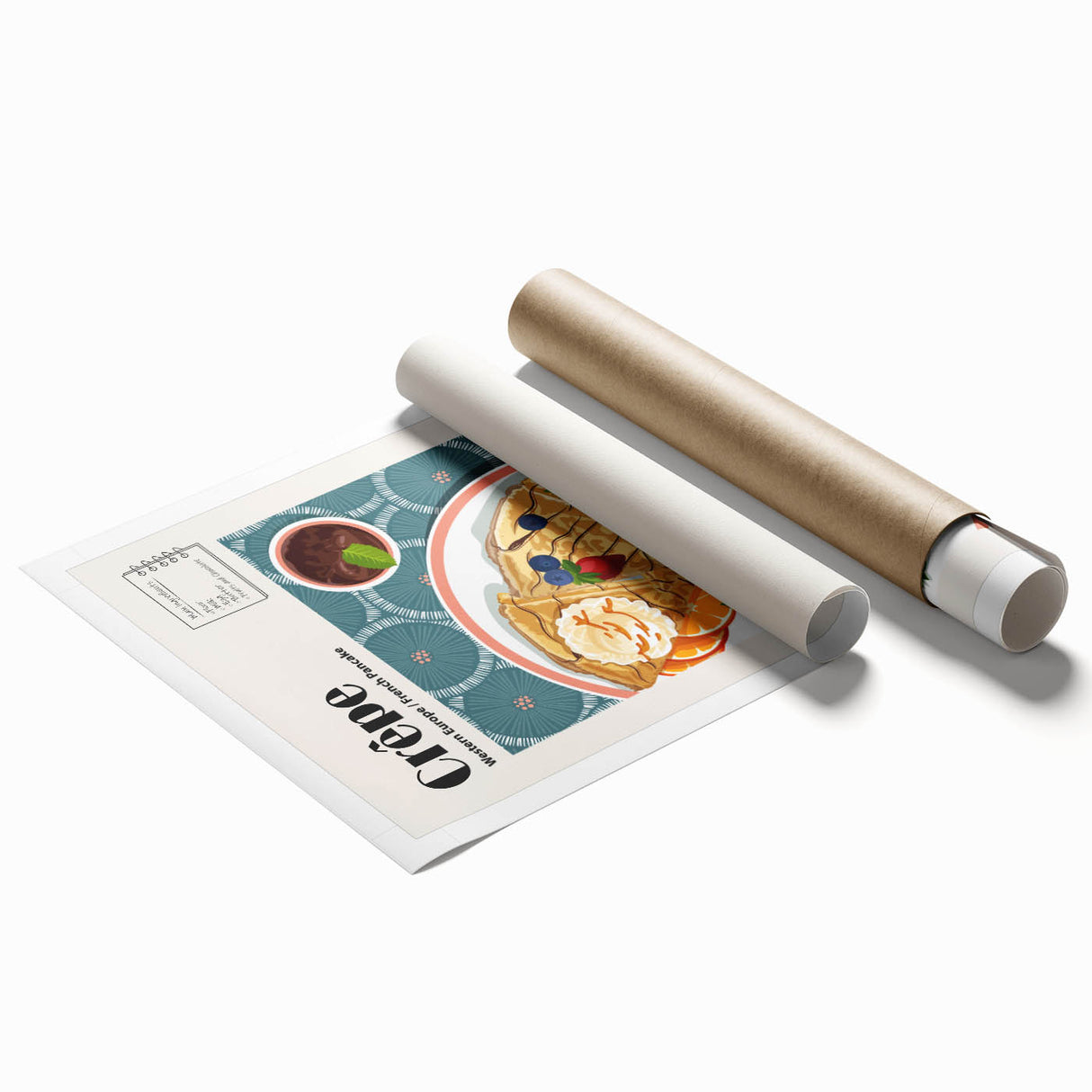 Extra large rolled print featuring an array of floral art dishes, in soft pastel shades, ideal for classy bathroom wall art.