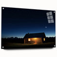 Acrylic glass artwork showcasing a vibrant landscape of a barn, viewed from the side, featuring mounting pins for easy display. Perfect for rustic home decor.