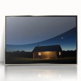 Framed landscape art print of a silver barn against a tranquil backdrop, showcasing intricate details and a modern aesthetic, perfect for enhancing home decor.