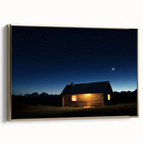 Elegant landscape barn art canvas with a gold frame, showcasing a serene countryside view. The textured surface highlights intricate details, perfect for home decor.