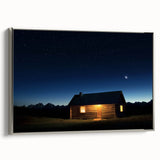 Elegant landscape barn art framed canvas with a sleek silver border, showcasing a serene rural scene. Ideal for home decor, it adds a touch of rustic charm.