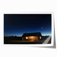 Landscape scene of a rustic barn set against a vibrant sunset, printed on high-quality canvas and rolled for easy shipping, ideal for farmhouse decor enthusiasts.