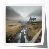 Landscape wall art print showcasing a serene countryside scene with lush greenery and rolling hills, presented in a glossy finish that enhances its vibrant colors.
