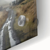 Close-up of a vibrant countryside landscape wall art piece, showcasing lush green fields and a serene sky, printed on acrylic glass for a modern decor touch.