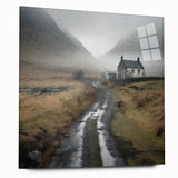 Acrylic glass wall art showcasing a serene countryside landscape with rolling hills and a vibrant sunset, viewed from the side, perfect for home decor.