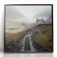 Framed acrylic wall art depicting a serene countryside landscape with lush greenery and rolling hills, featuring a sleek black frame for modern decor.