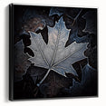 Black and white close-up photo of leaves on a framed canvas, ideal for bedroom wall decor with a vintage poster art style.