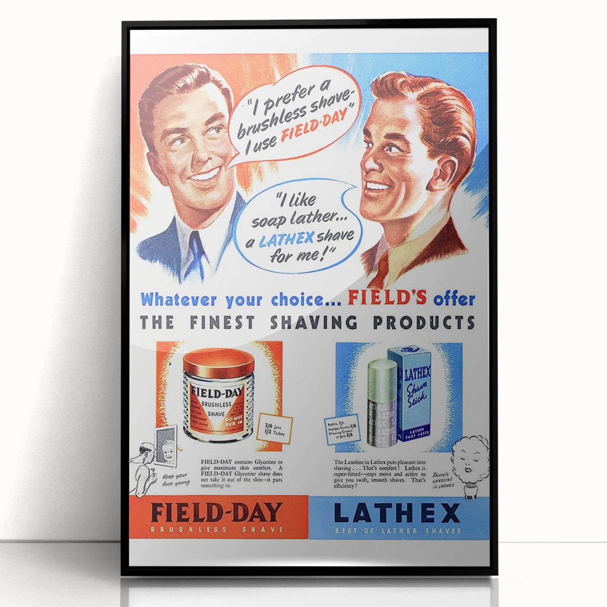 Retro Field-Day Shaving Poster - Vintage Bathroom Wall Art Print