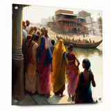 Large abstract wall art featuring a scenic view of an Indian landscape in muted earth tones, printed on acrylic glass.