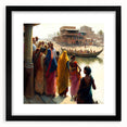 Extra large abstract art print featuring a colorful, textured depiction of an Indian landscape, framed in black.