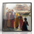 Large abstract wall art depicting a stylized Indian landscape in muted earth tones, framed in black acrylic.