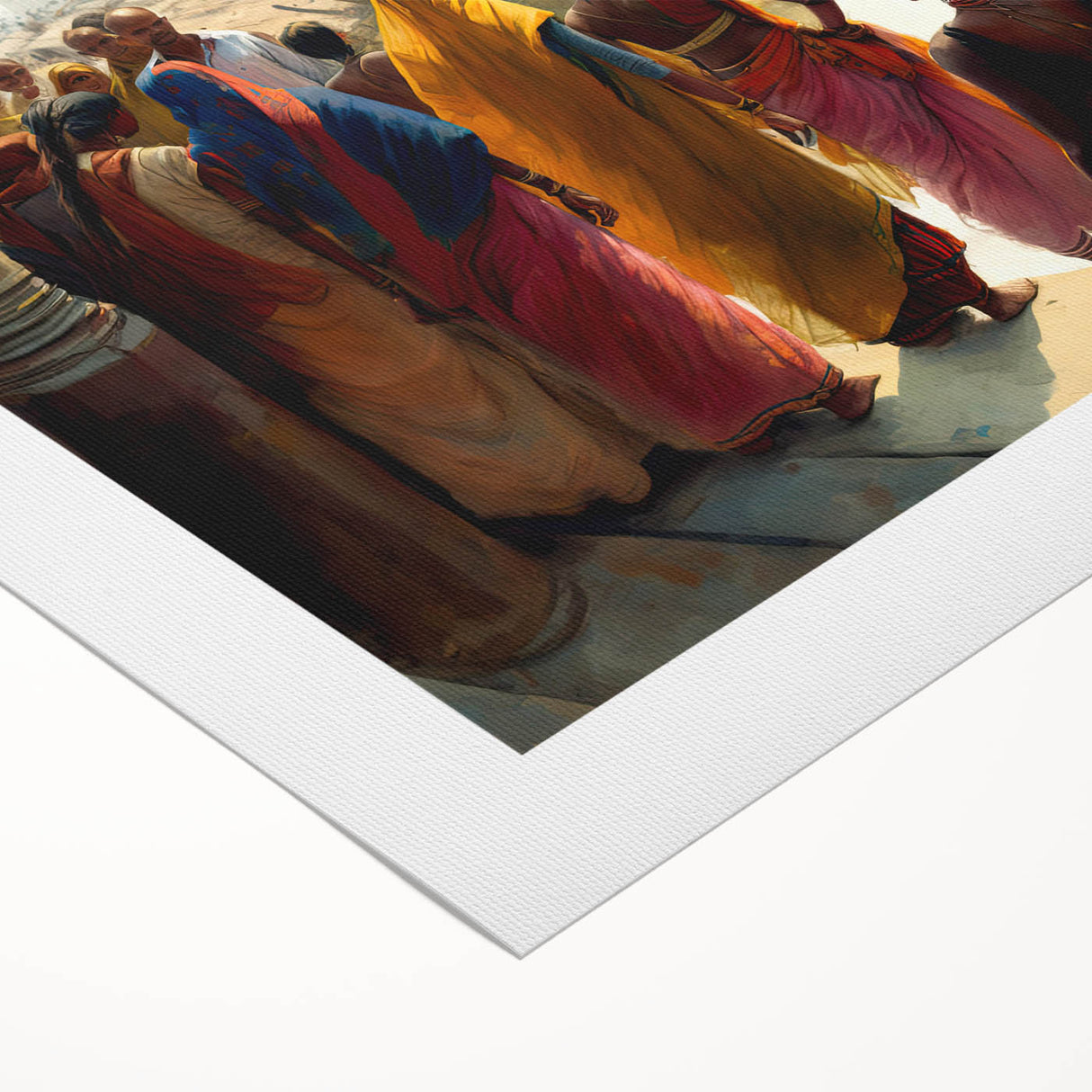 Art deco poster of an Indian landscape in muted earth tones on rolled canvas, suitable for dining room decor.