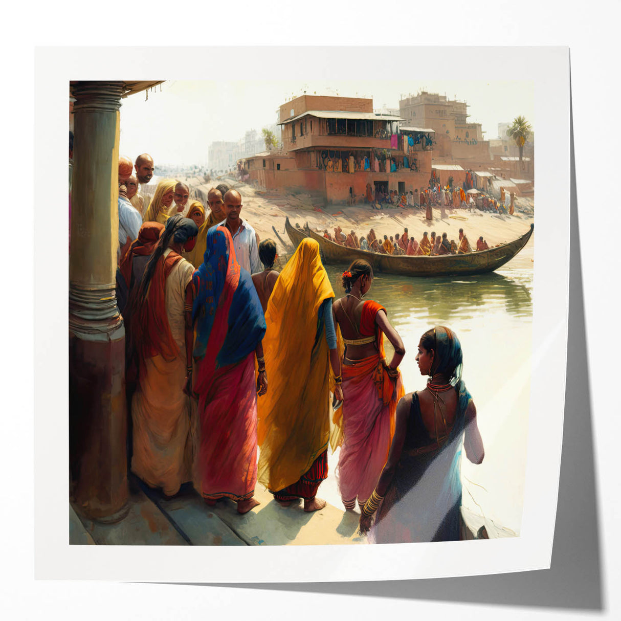 Extra large rolled print depicting a vibrant floral scene in India, ideal for art wall dining room or classy bathroom decor.