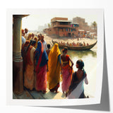Extra large rolled print depicting a vibrant floral scene in India, ideal for art wall dining room or classy bathroom decor.