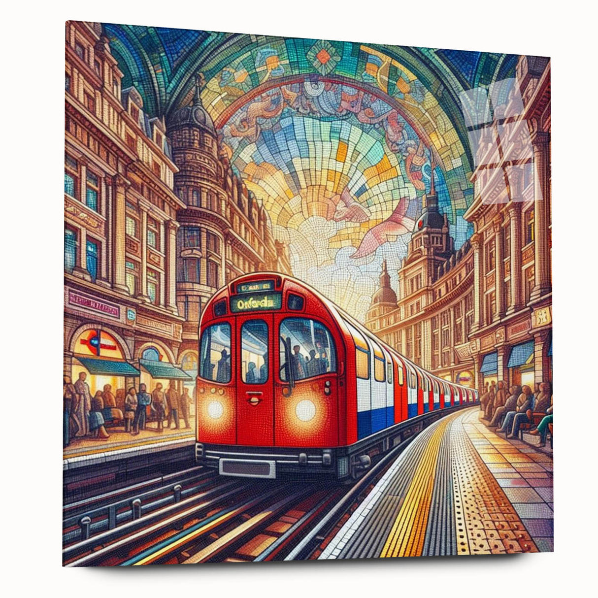 Acrylic glass print of abstract London scenery in muted blues and grays, ideal for bedroom or dining room art.