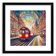 Extra large framed abstract art print featuring colorful, textured depiction of London scenery, ideal for living room decor.
